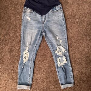 Stylish Blue Maternity Distressed Jeans